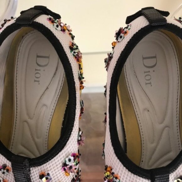 DIOR Vintage Fusion Embellished Beaded Floral Sneakers Shoe Slides Leather Mesh - Picture 4 of 13